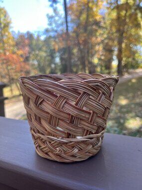 Handwoven Small Vintage Basket Planter With Natural Wicker Design 5" Diameter